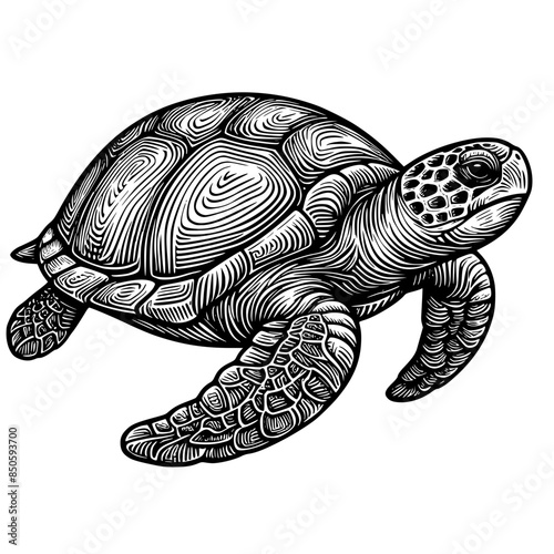 turtle illustration, turtle isolated on white, turtle swimming illustration, line art, save turtle