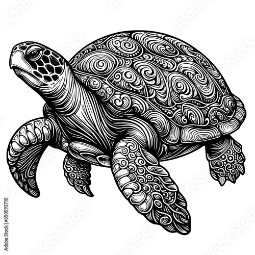 turtle illustration, turtle isolated on white, turtle swimming illustration, line art, save turtle.