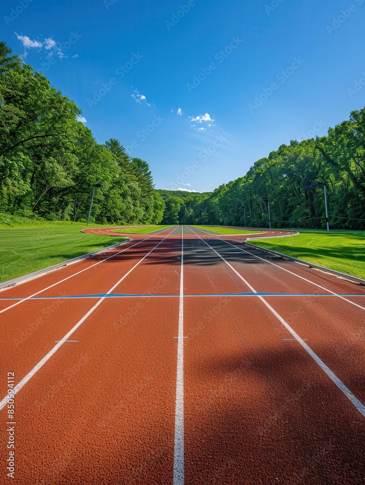 Track and field stadium with running lanes clearly marked Track and field stadium with running lanes clearly marked