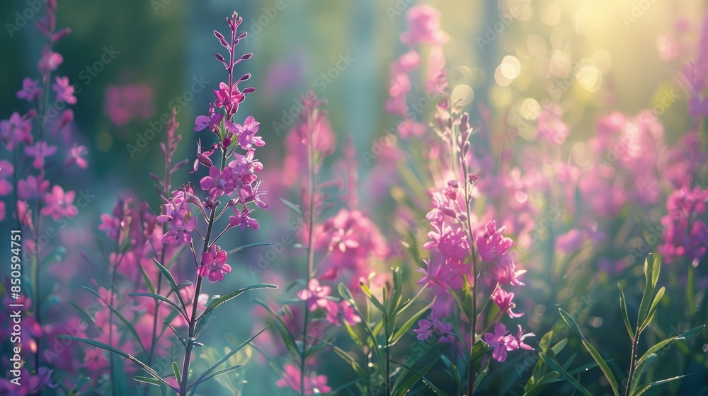 Obraz premium Blooming Pink Fireweed Flowers The Flowering Willow herb or Sally in Blossom