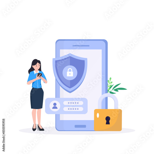 Data protection concept. Shield on Computer data management and protect data.