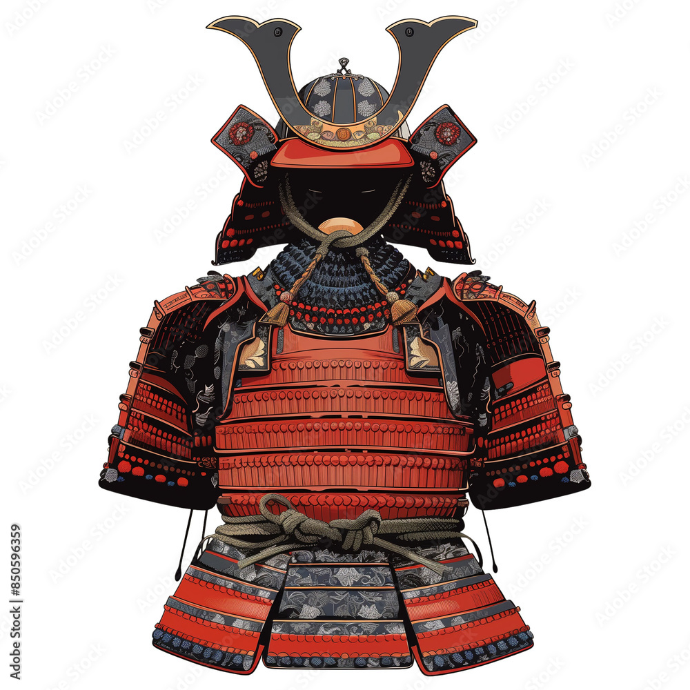 Obraz premium Traditional Japanese Samurai Armor with Red and Black Accents 