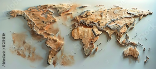 A textured brown three-dimensional map on a white background