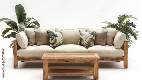 Soft teak furniture on white background