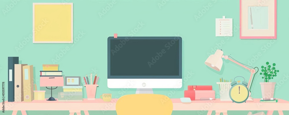 organized desk flat design front view study room theme animation colored pastel organized desk flat design front view study room theme animation colored pastel