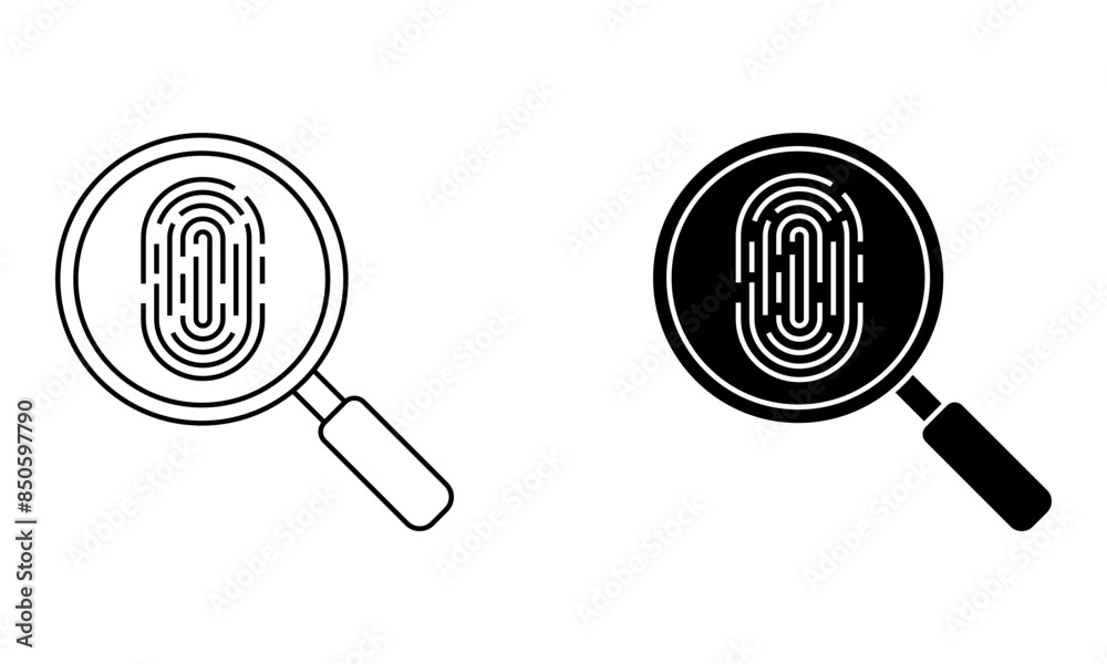 magnifying glass with fingerprint, crime scene, detective icon vector