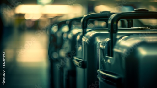 A row of suitcases in a line waiting to be checked, AI