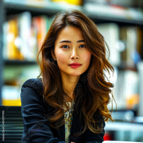 Wallpaper Mural female entrepreneur thinking about ideas and concepts in a cafe, relaxed and alone, dressed casually and looking calm Torontodigital.ca