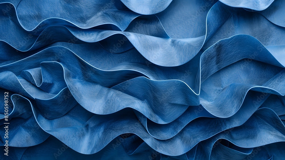 Blue wavy cloth pattern, folds, texture Blue wavy cloth pattern, folds, texture