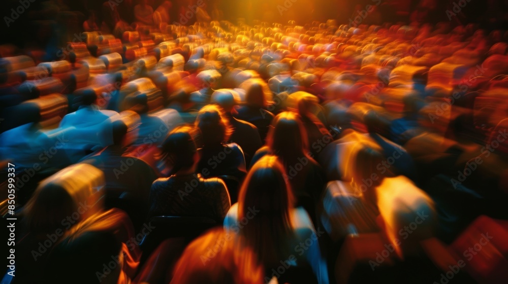 Obraz premium The audiences faces blurred together blended by the shared experience of the theater.