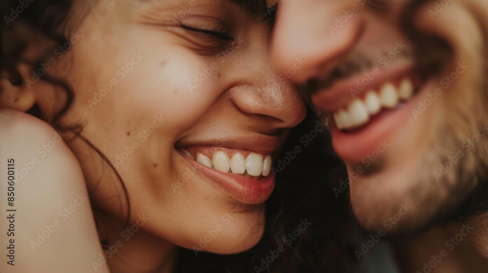 A close up of a man and woman smiling at each other, AI A close up of a man and woman smiling at each other, AI
