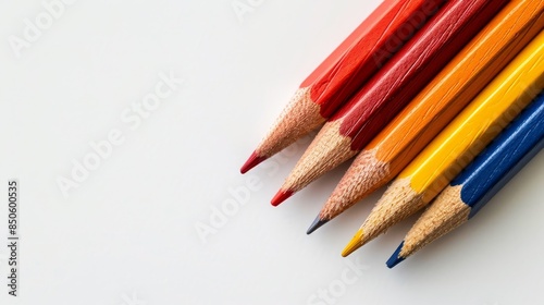 A row of pencils with different colors and one of them is red