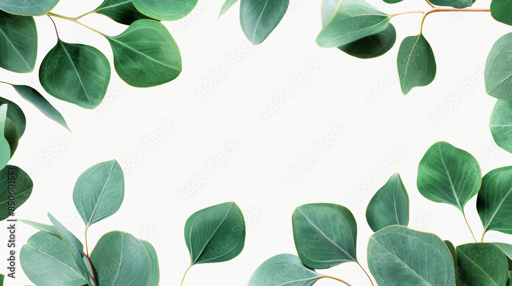 Obraz premium Eucalyptus Leaf Frame with Blank Space for Text on White Background