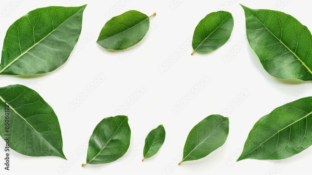 Minimalist Green Leaf Frame with Central Blank Space on White Background Minimalist Green Leaf Frame with Central Blank Space on White Background