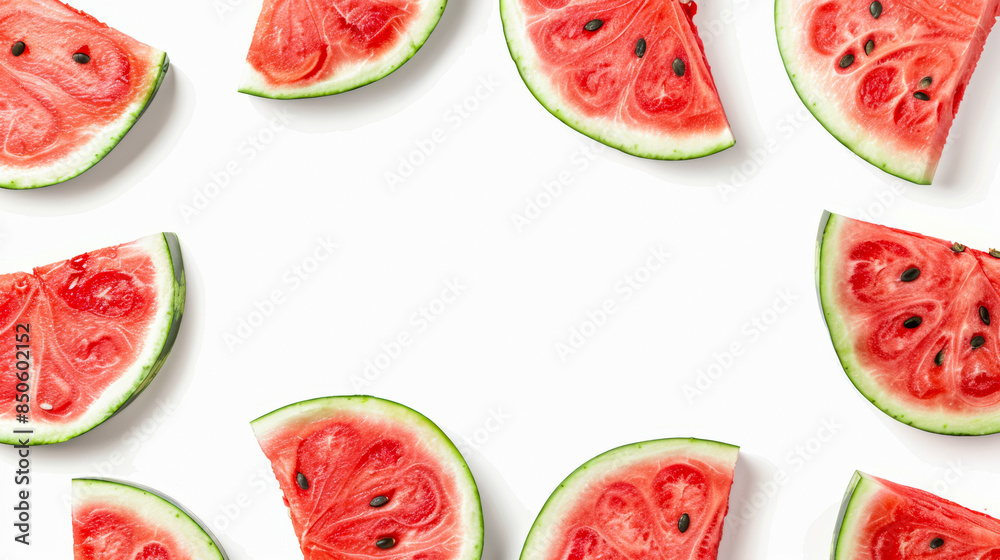 Vibrant Watermelon Border with Central White Text Space on White Background Vibrant Watermelon Border with Central White Text Space on White Background