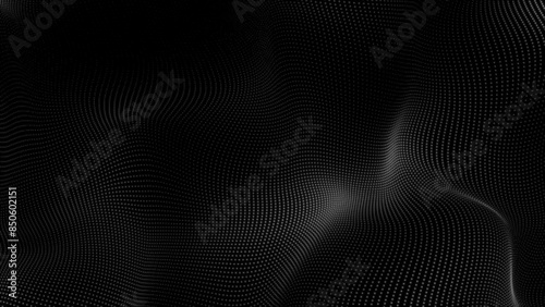 abstract white dot wave technology background with blue light digital effect. Digital dynamic wave of particles. Abstract technology has a grunge background. Big data visualization