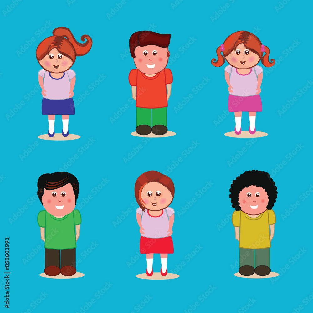 Set of cute kids cartoon vector illustration. Set of cute kids cartoon vector illustration.