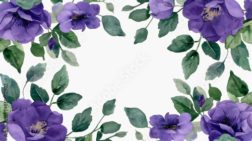 Watercolor Frame of Romantic Lavender Roses with Central White Space for Text