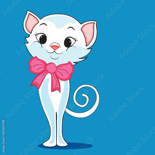 Cartoon illustration of Cute gentleman cat wearing bow in standing pose