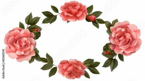 Delicate Pink Rose Watercolor Border with Central Text Space on White Background