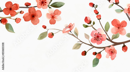 Wallpaper Mural Whimsical Cherry Blossom Watercolor Frame with Blank White Space for Text on White Background Torontodigital.ca