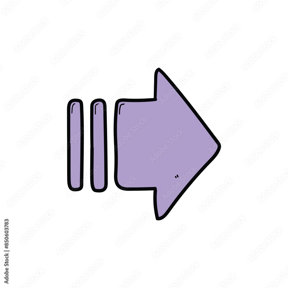 Hand drawn cartoon purple arrow on white background. Hand drawn cartoon purple arrow on white background.