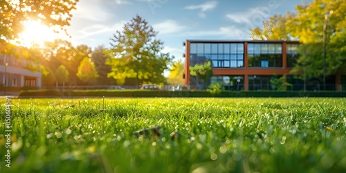 Vibrant public building with green space like a school or museum. Concept Architecture, Green Spaces, Public Buildings, Vibrant Design photo