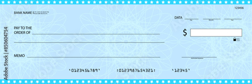 Template of cheque with water marks. Vector of check and coupon