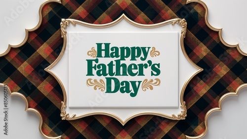 Elegant Father's Day greeting card with gold frame and checkered background, celebrate Father's Day with a stylish and heartfelt message on the card photo