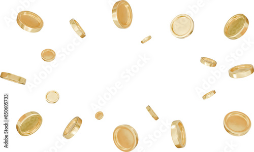 Gold coins explosion on white background