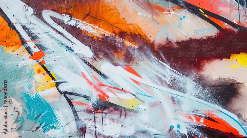 Close-up of concrete wall with graffiti, bright midday light, smooth surface with colorful paint. Close-up of concrete wall with graffiti, bright midday light, smooth surface with colorful paint.
