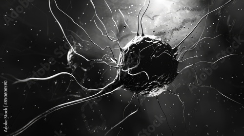 A captivating black and white 2d graphic depicting a sperm cell photo