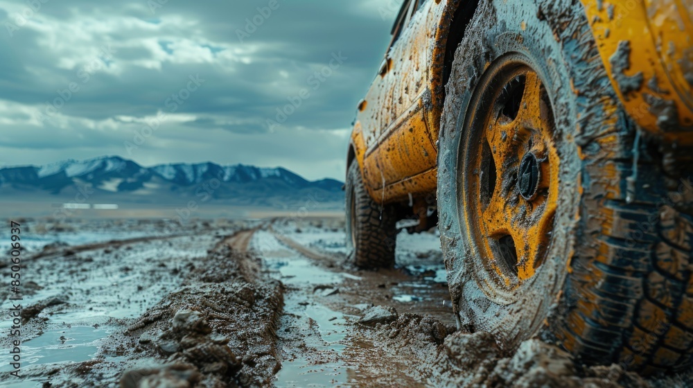 Fototapeta premium car tires, side view, rugged traction, advanced tone, Complementary Color Scheme