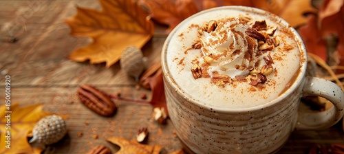 Maple Pecan Latte with Whipped Cream and Pecans