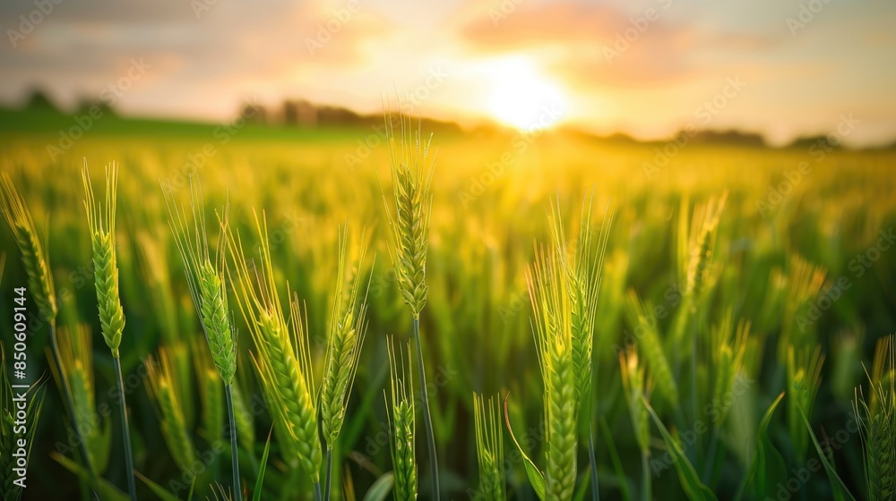 Green wheat crops growing in a springtime agricultural field Green wheat crops growing in a springtime agricultural field