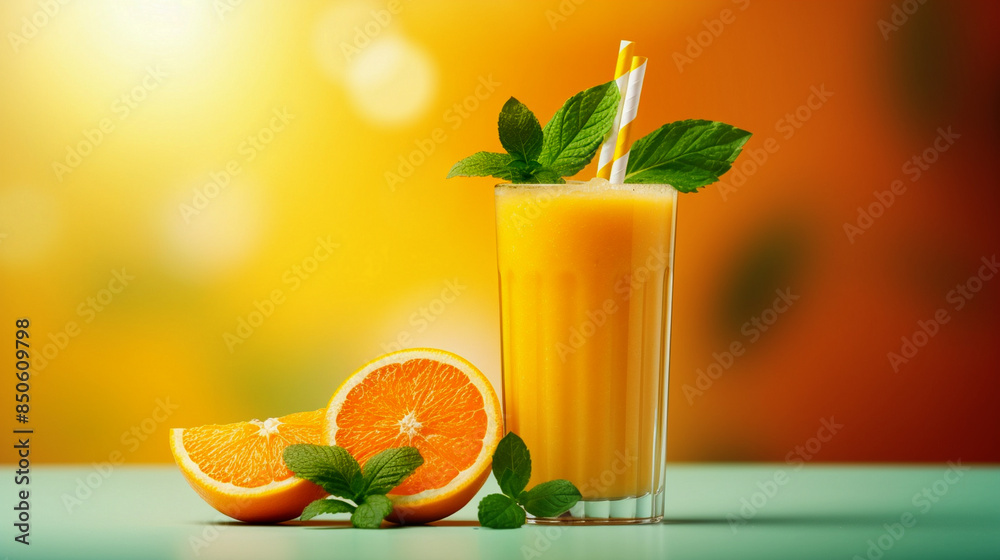 Fototapeta premium glass of orange juice and orange