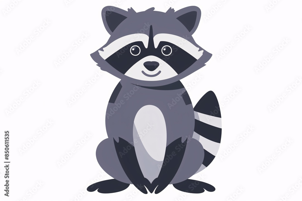 Playful 64-Bit Raccoon Illustration in Flat Design on White Background Playful 64-Bit Raccoon Illustration in Flat Design on White Background
