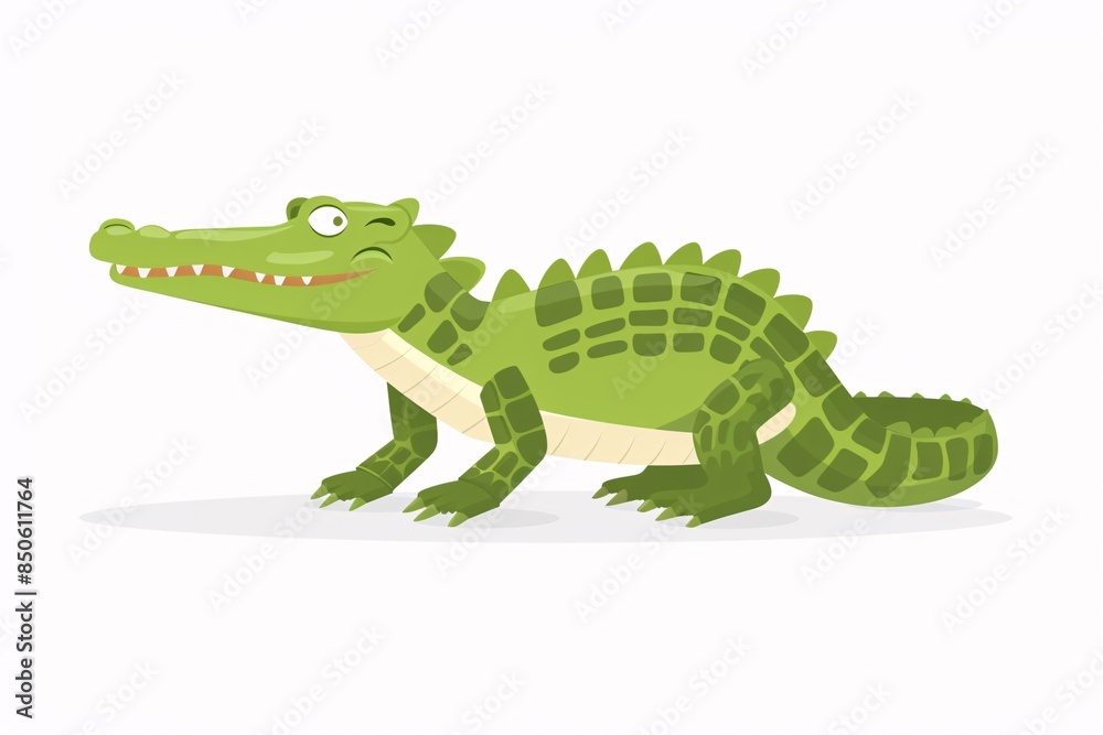 Playful 64-Bit Alligator Illustration in Flat Design on White Background Playful 64-Bit Alligator Illustration in Flat Design on White Background