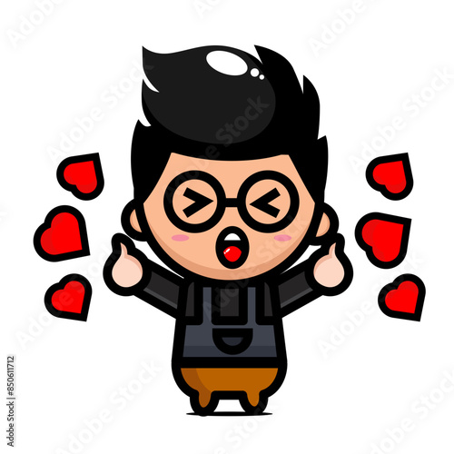 illustration of a male barista giving a love rating
