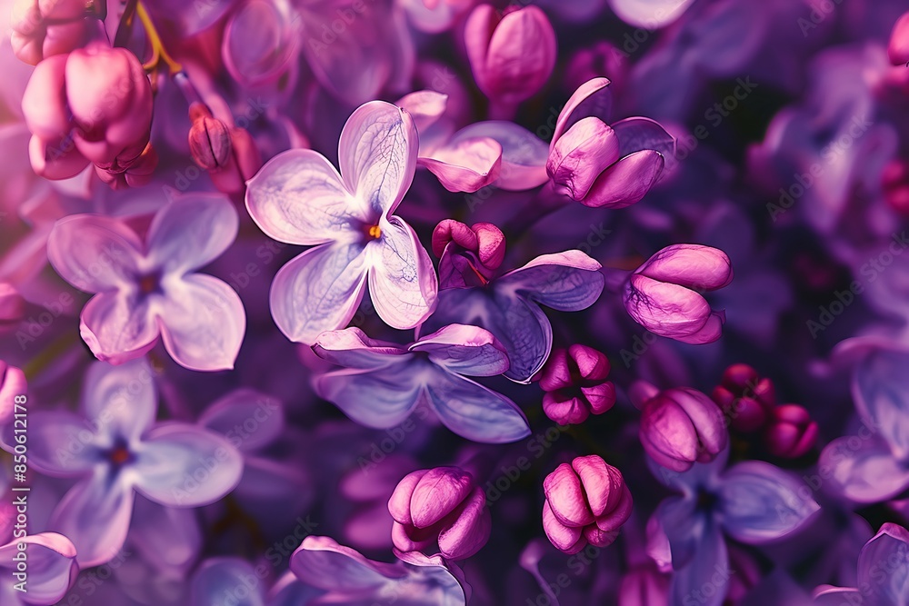 Purple lilac flowers blossom in garden, spring background Purple lilac flowers blossom in garden, spring background