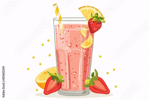 Whimsical 64-bit Smoothie Illustration in Charming Style on White Background photo