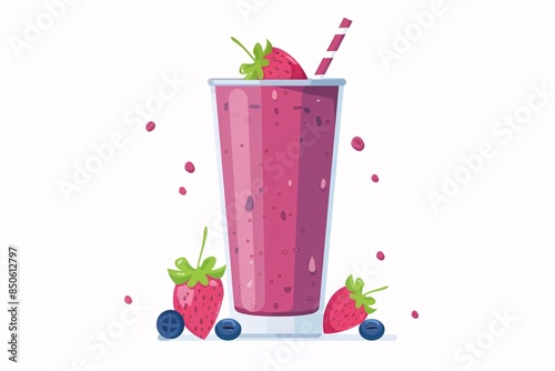 Colorful 64-Bit Protein Smoothie Cartoon Illustration in Flat Style on White Background