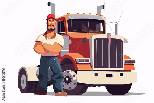 Happy 64-Bit Truck Driver - Cute Illustration in Flat Design on White Background.