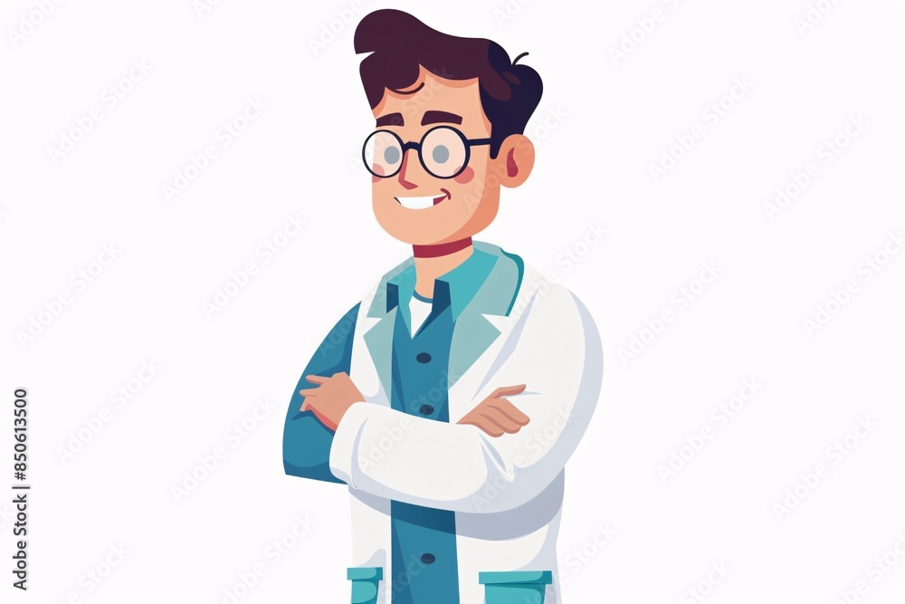 Playful 64-Bit Physicist: Whimsical Illustration on White Background Playful 64-Bit Physicist: Whimsical Illustration on White Background