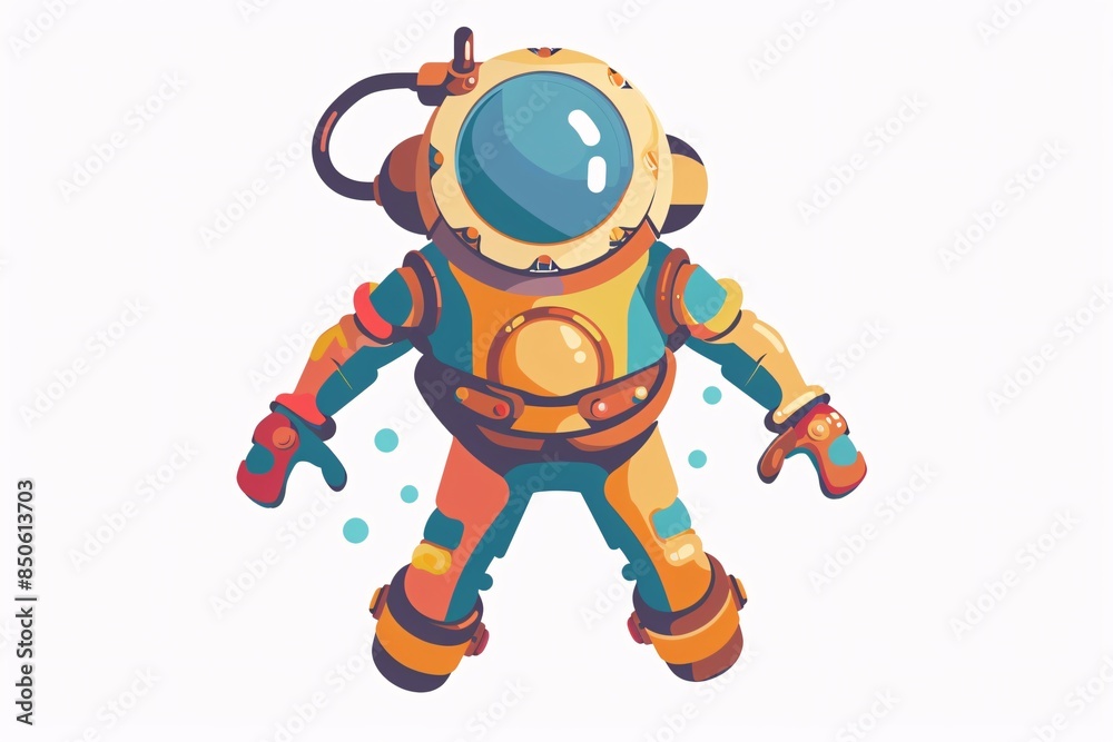 Playful 64-Bit Diver Character in Vibrant Style on White Background Playful 64-Bit Diver Character in Vibrant Style on White Background