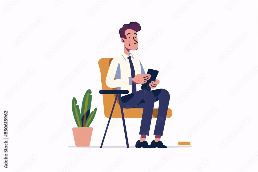 Fototapeta premium Smiling 64-bit Psychologist Character in Flat Design, Illustration on White Background