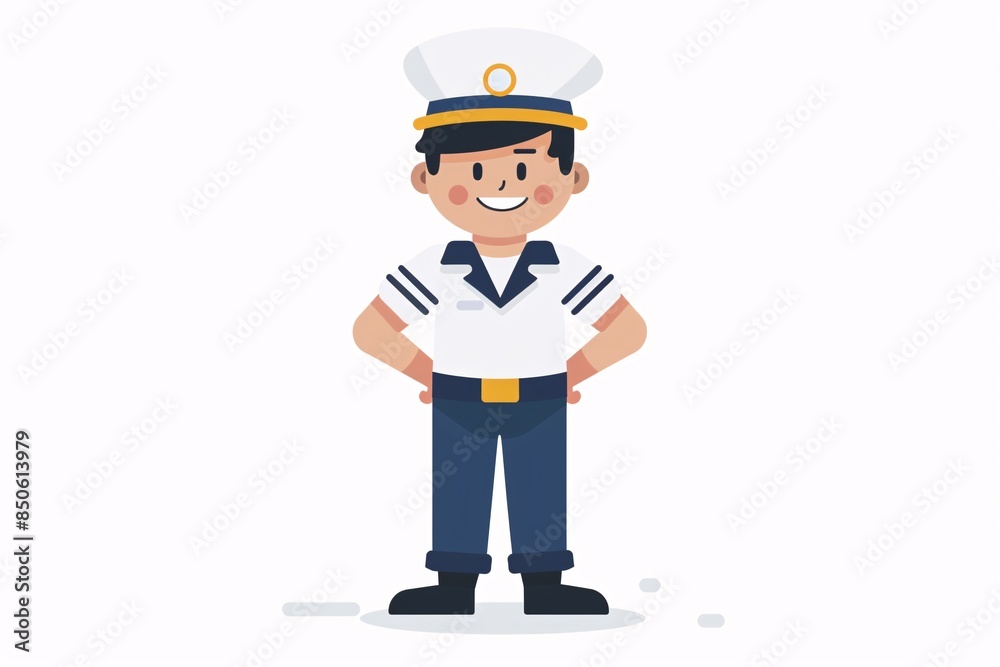 Cheerful 64-Bit Sailor Character in Flat Design on White Background Cheerful 64-Bit Sailor Character in Flat Design on White Background
