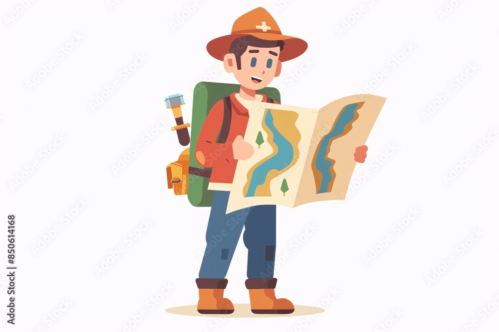 Playful 64-bit Tour Guide - Charming Flat Design Illustration on White Background Playful 64-bit Tour Guide - Charming Flat Design Illustration on White Background
