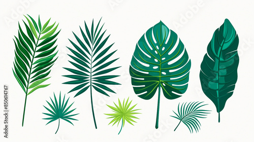 Set of Colorful Tropical Leaf Illustrations, High-Resolution Collection of Exotic Greenery for Creative and Decorative Designs