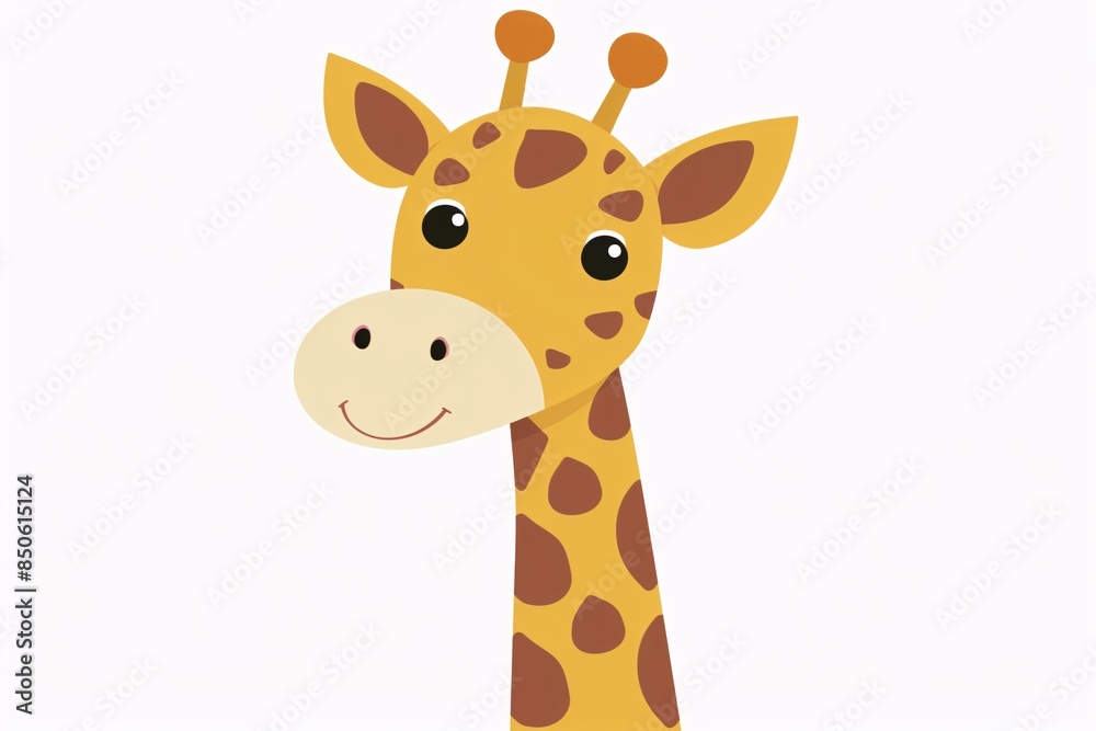 Naklejka premium Adorable 64-Bit Giraffe Illustration in Flat Design - Isolated on White Background
